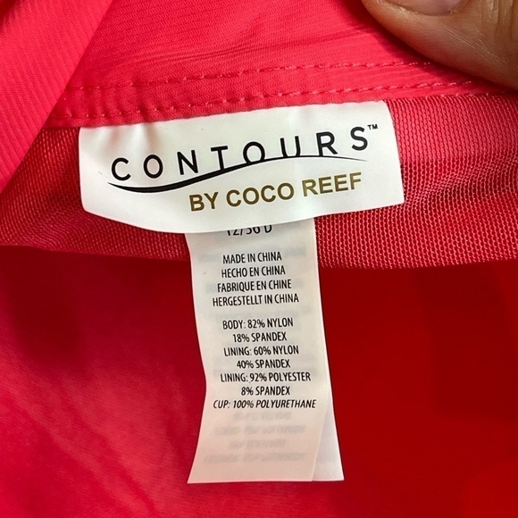 Contours by Coco Reef Women's Agate Ruffle Bandeau ONE Piece, Hibiscus Sz 12/36D - Picture 15 of 16